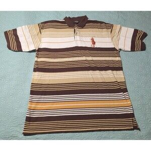 Polo Jean Co RL Brown Striped Big Pony Polo Short Sleeve Sz XL 90's Y2K
